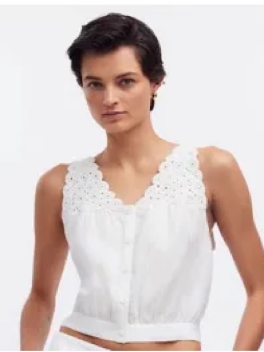 Madewell White Linen with Crochet Detail Button Front Tank